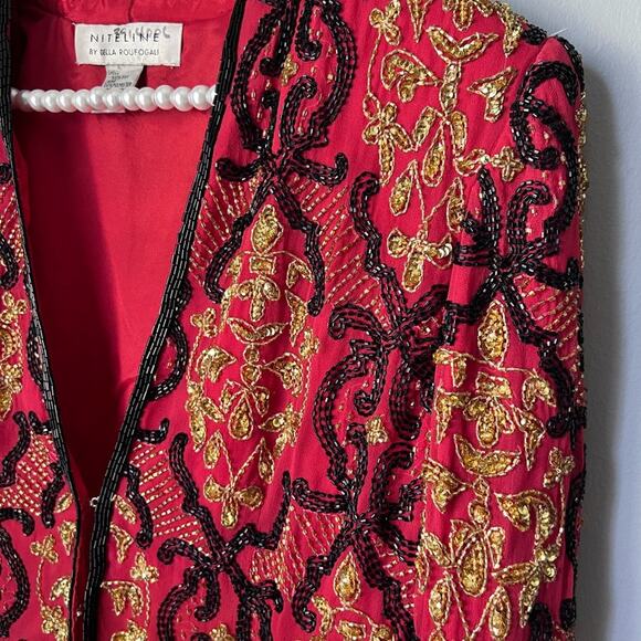 Vintage Niteline by Della Roufogali Beaded Silk Jacket Medium - Picture 4 of 7